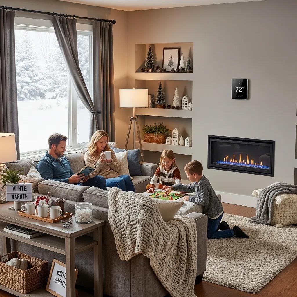 HVAC Blog 21 Cozy living room with family enjoying warmth from energy-efficient heating system