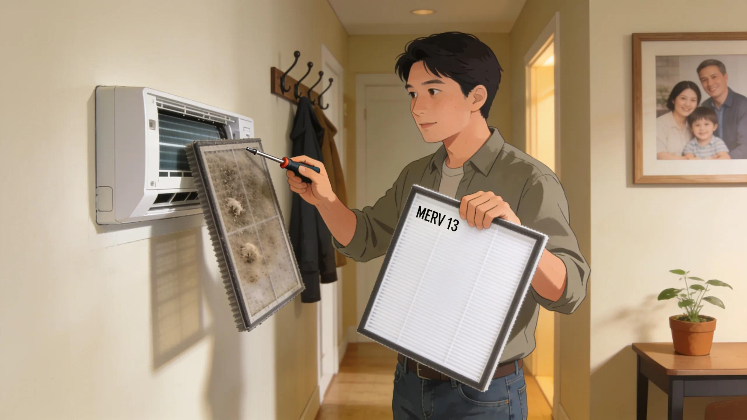 Choose the Right Furnace Filter for Optimal Home Comfort 3 Person replacing HVAC air filter showcasing maintenance best practices
